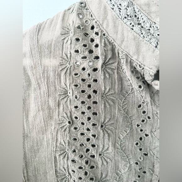 Sundance Victorian 100% cotton blouse olive green peasant high neck boho summer - Picture 3 of 9